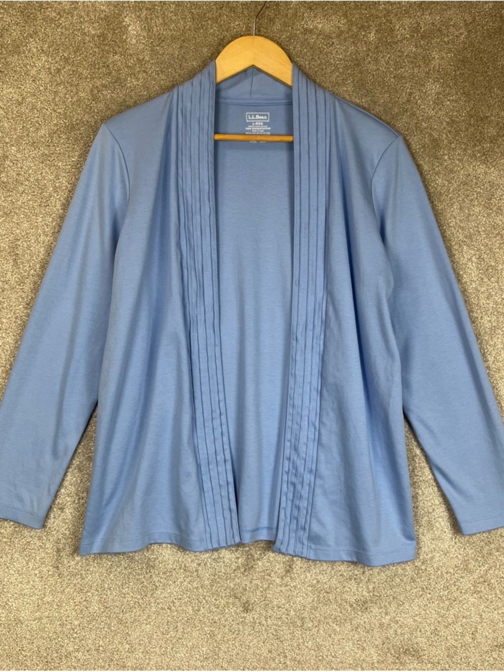 LL Bean Cardigan Womens Large Blue Cotton Long Sleeve Open Front Stretch- 4596